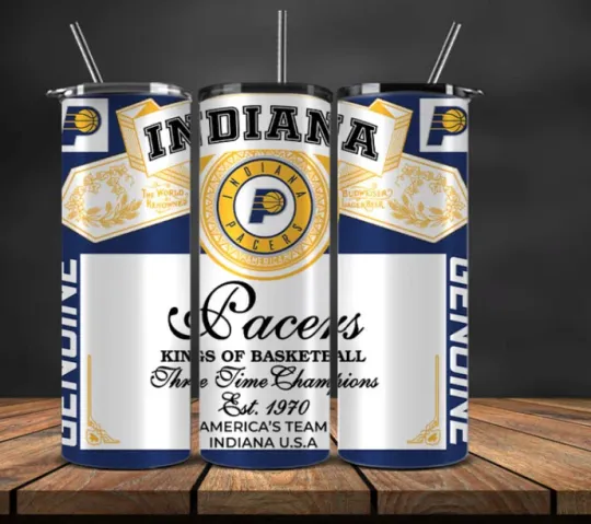 Discover Stainless Steel Basketball Tumbler & Straw Classic Beer Can Indiana Pacers