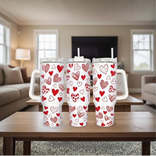 Discover Valentines 40oz Tumbler, Happy Valentines Day Tumbler 40oz, Couple Love 40oz Tumbler, Heart Valentines 40oz Quencher Tumbler