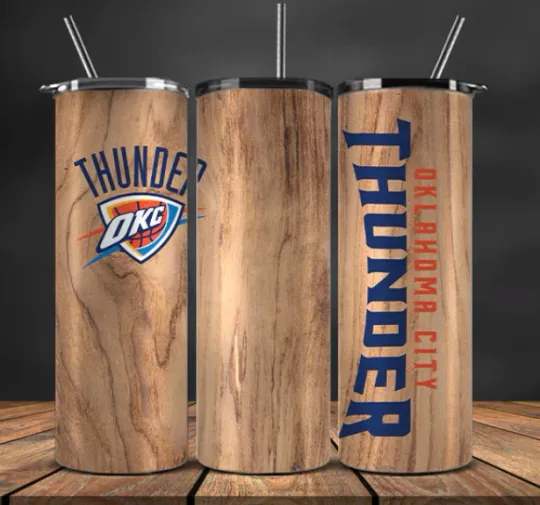 Discover Wood Grain  Stainless Steel NBA Tumbler & Straw Oklahoma
