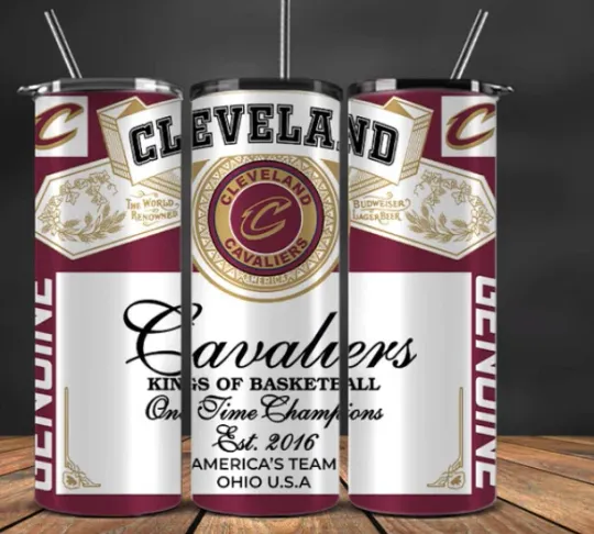Discover Beer Can Look  Stainless Steel Tumbler & Straw  Cleveland