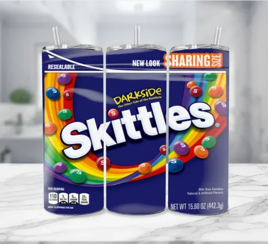 Skittles Darkside Candy Stainless Steel Tumbler Multicolor With Straw - 20 Ounce