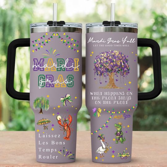 Discover Mardi Gras 40oz Tumbler, Mardi Gras Drinkware Tumbler Cup, Fat Tuesday Stainless Tumbler, Mardi Carnival Tumbler With Handler