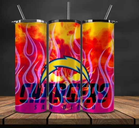 Discover Los Angeles Stainless Steel Tumbler  Straw  Neon Vibrant Flames