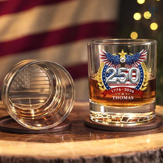 Discover USA 250 Years Anniversary America Whiskey Glass, American Eagle 1776-2026 Gift, 4th Of July 250th Anniversary Glass Gift, Patriotic Gift
