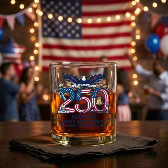 Discover American 250 Years Independence Eagle , July 4th 2026 Whiskey Glass