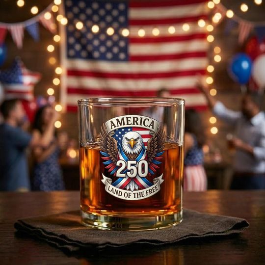 Discover America 250 USA Freedom Liberty Whiskey Glass