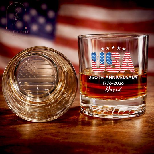 Discover Personalized USA 250th Anniversary Whiskey Glass, 1776-2026 United States Gift, Independence Day Gift,  Fourth of July 2026, Patriotic Gift