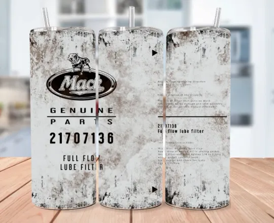 Discover Mack Parts Stainless Steel Black & White Tumbler With Straw