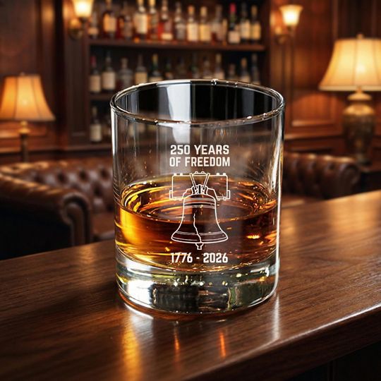 Discover 250 Years of Freedom Whiskey Glass: Liberty Bell 1776-2026, America 250th Anniversary