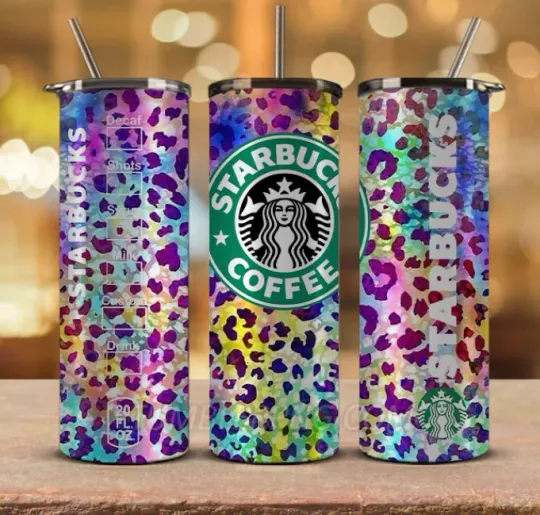 Discover Starbucksss Multicolor  Tumbler Stainless Steel With Metal Straw Wild Print