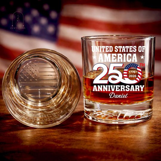 Discover 250th America Anniversary Whiskey Glass, US 250 Years Whiskey Glass, 1776 2026 Gifts, 250 Years of Freedom, Semiquincentennial Patriotic Cup