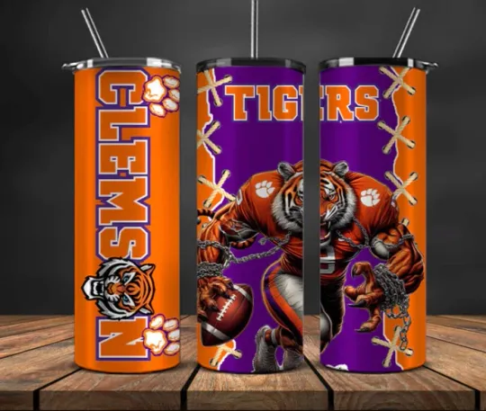 College Football Tumbler Stainless Steel & Straw Clemson Tigers -Balling