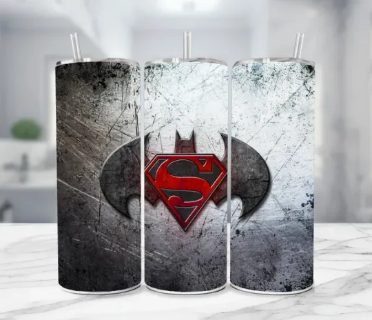 Batman Stainless Steel Tumbler &  Straw - Superman Mashup