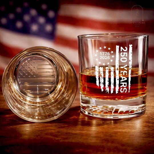 Discover Personalized America 250th Anniversary Whiskey Glass, Engraved Drinkware, American 1776 2026, Patriotic Gift For Him, Independence Day Gift