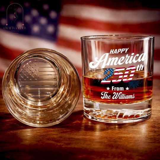 Discover Personalized America 250th Anniversary Whiskey Glass, American 1776 2026, Patriotic Gift For Him, Independence Day Gift, Fourth of July 2026
