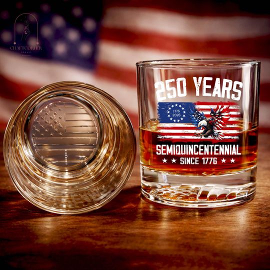 Discover 250 Years America Whiskey Glass, 50th Anniversary USA Patriotic Whiskey Glass, Independence Day Gift, America Gift, 4th of July Gift For Men