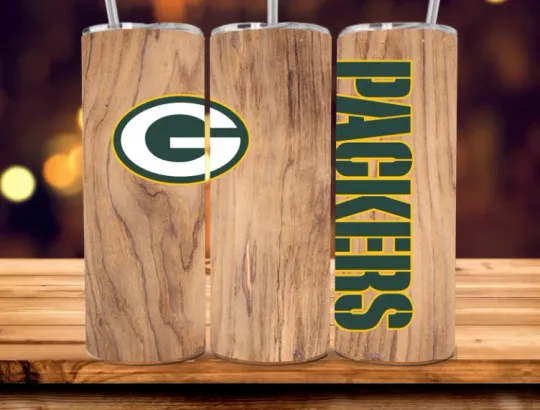 Discover Wood Grain Green Bay Stainless Steel football Tumbler & Metal Straw