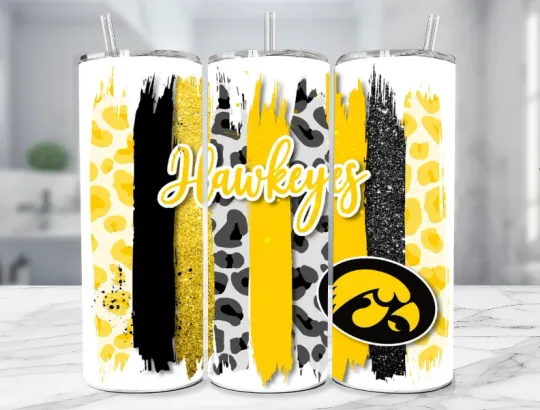 Discover Iowa Hawkeyes  CollegeFootball  Steel Tumbler  --Paint Stripes