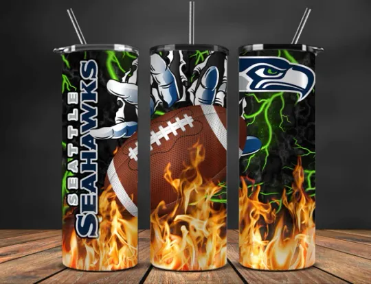 Discover Seattle Seahawks Stainless steel Tumbler & Metal Straw Cartoon Ball Drop