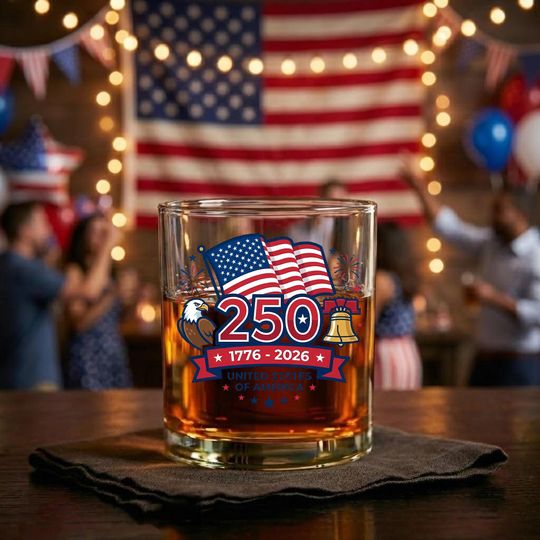 Discover 250 Years America 250th Anniversary USA 4th of July Whiskey Glass