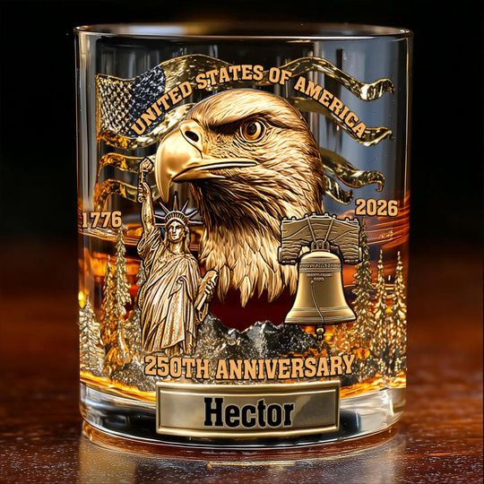 Discover Personalized USA 250th Anniversary Whiskey Glass, Eagle Whiskey Glass Gold, American 1776 2026 Whiskey Cup, Patriotic Cup Gift For Him
