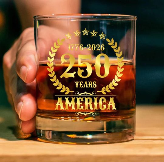 Discover America 250th Anniversary Glass: Patriotic Beer or Whiskey Glass