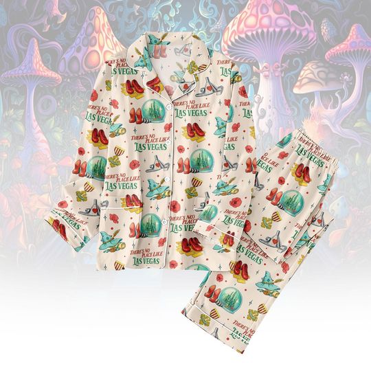 Discover Las Vegas Long Thick Pajama Set, Red Shoes Women's Sleepwear, Magic Pajamas, Adult Loungewear, Gift for Her
