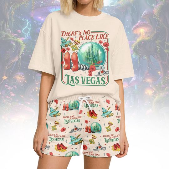 Discover Las Vegas Tee & Shorts Pajama Set, Oz Wizard Short Pajamas, Red Shoes T-Shirt Pajamas, Short Pants Homewear, Matching Sleepwear Set, Gift for Her