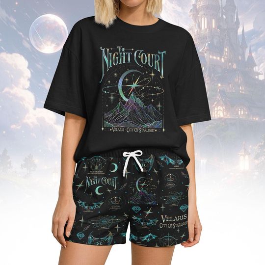 Night Court Tee & Shorts Pajama Set, Starlight City Short Pajamas, Velaris T-Shirt Pyjama, Short Pants Loungewear, Sleepwear Gift for Him