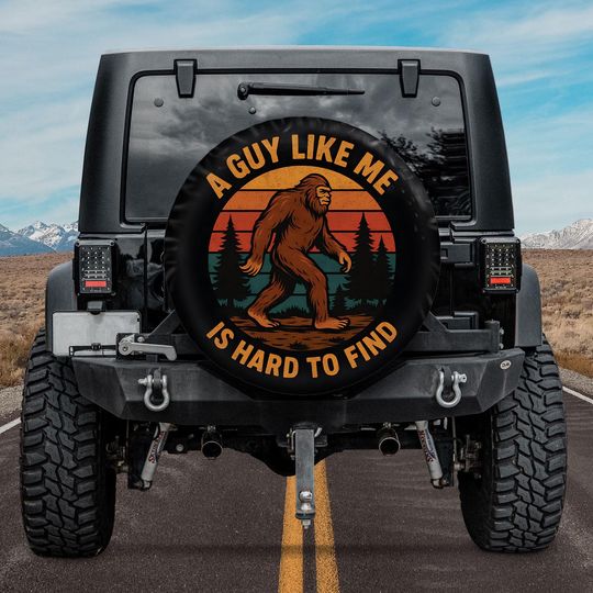 Discover Sasquatch Themed Spare Tire Cover, Camping Gift for Boyfriend, Bigfoot Walking in Forest Accessories