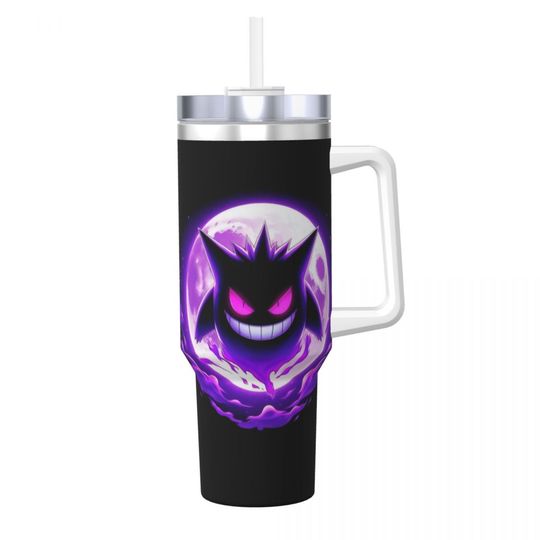 Discover Stainless Steel Tumbler PKM Gengar Car Mugs With Straws Travelist Hot Drinks Water Bottle Insulated 40oz Thermal Cups