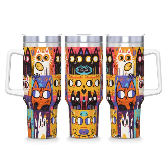 Discover Custom Cute Cat Tumbler  Cold Drink Water Bottle Insulated Stainless Steel Thermal Cups Custom Beach Mugs Cup