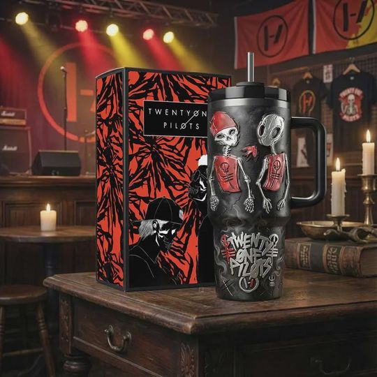 Discover Pilotss band 40oz Tumbler With Handle Skeleton Clique Insulated Cup Alternative Hip Hop Rock Gift Travel Mug Music Fan Merch Art