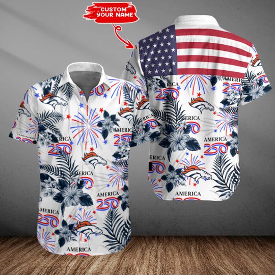 Denver Broncos US 250th Anniversary Button Shirt Summer Holiday Gifts