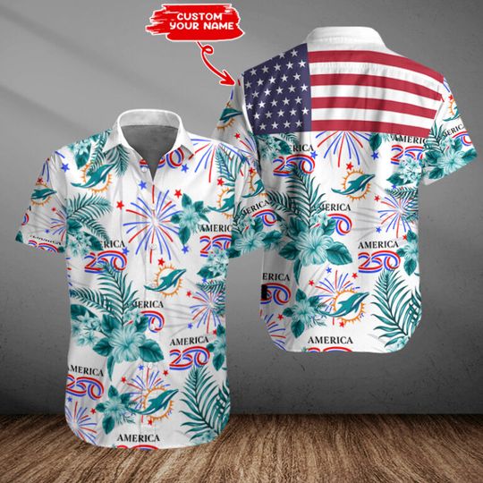Miami Dolphins US 250th Anniversary Button Shirt Summer Holiday Gifts