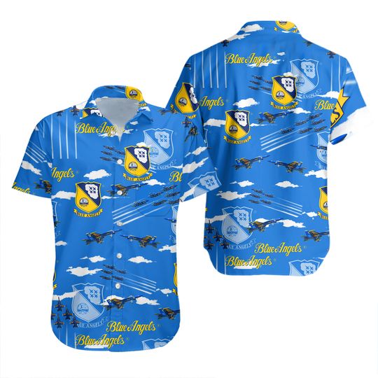 Blue Angels Hawaiian Shirt Short Sleeve Summer Beach Size S - 5XL