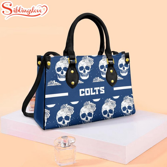Discover football Indianapolis Colts Skull and Flower Pattern Leather Handbag
