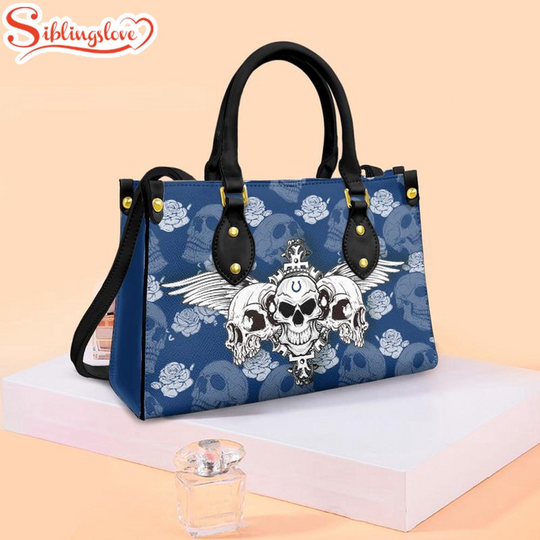 Discover football Indianapolis Colts Skull Flowers Pattern Leather Handbag