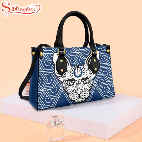 Discover football Indianapolis Colts Sphynx Cat Pattern Leather Handbag