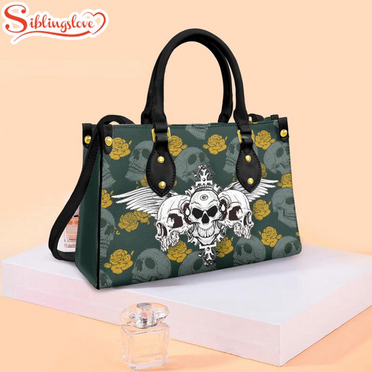 Discover football Green Bay Packers Skull Flowers Pattern Leather Handbag