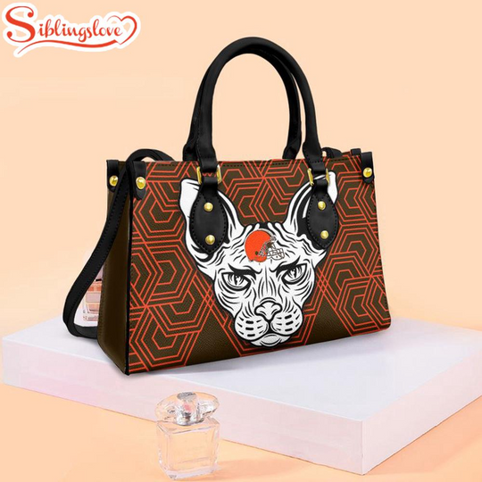 football Cleveland Browns Sphynx Cat Pattern Leather Handbag