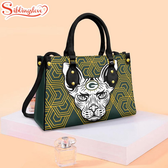 Discover football Green Bay Packers Sphynx Cat Pattern Leather Handbag