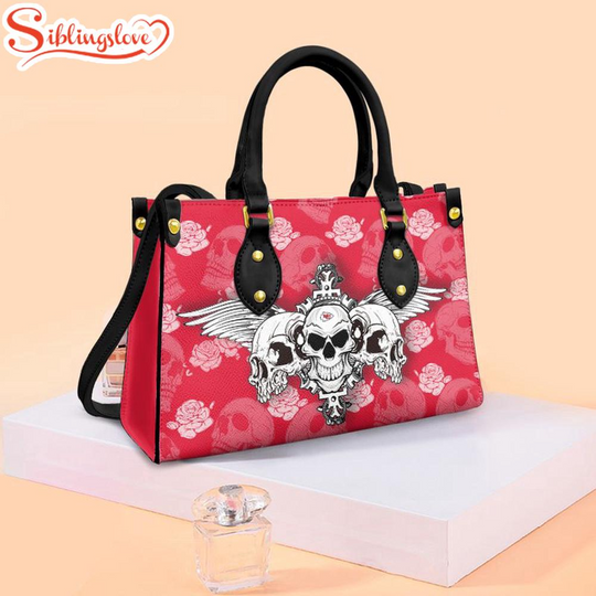 football Kansas City Chiefs Skull Flowers Pattern Leather Handbag