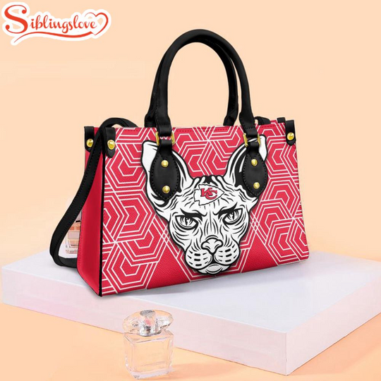 football Kansas City Chiefs Sphynx Cat Pattern Leather Handbag