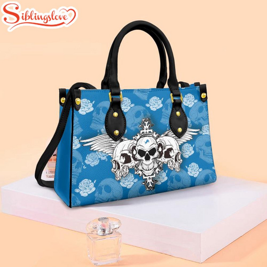 football Detroit Lions Skull Flowers Pattern Leather Handbag