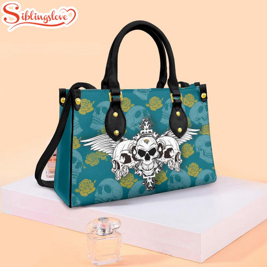 Discover football Jacksonville Jaguars Skull Flowers Pattern Leather Handbag