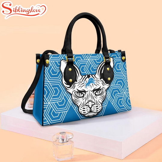 Discover football Detroit Lions Sphynx Cat Pattern Leather Handbag