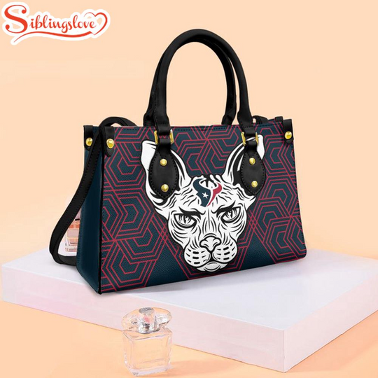 Discover football Houston Texans Sphynx Cat Pattern Leather Handbag