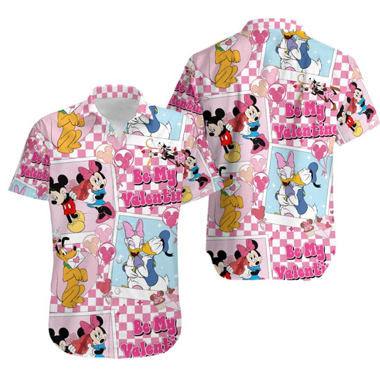 Disney Valentine’s Day Mickey Co Character Hawaiian Shirts, Mickey Minnie Donald