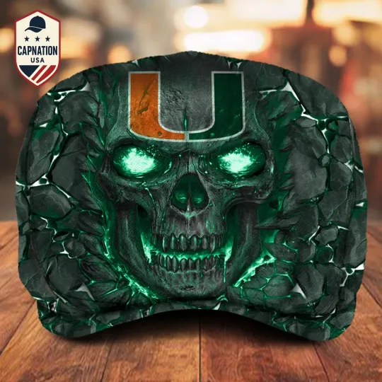 Discover Miami Team Hurricanes Jeff Cap Driving Cap Golf Cap Flat Cap Newsboy Cap